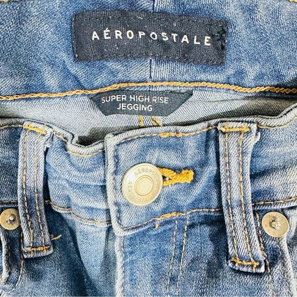 Aéropostale Sz 4 Short Medium Wash Denim Distressed Super High Rise Jeggings - Picture 4 of 7
